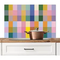 KitchenYeah Spatscherm keuken 100x65 cm - Kookplaat achterwand Blokken - Vierkant - Patroon - Gekleurd - Muurbeschermer - Spatwand fornuis - Hoogwaardig aluminium
