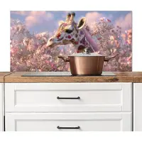 KitchenYeah Spatscherm keuken 100x50 cm - Kookplaat achterwand Giraffe - Bloemen - Roze - Muurbeschermer - Spatwand fornuis - Hoogwaardig aluminium