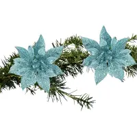 COSY&TRENDY Cosy & Trendy Decoratie bloem - 2x stuks - kerstster - op clip - blauw - glitter -15 cm - kunststof - kerstversiering