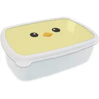 MuchoWow Broodtrommel Wit - Lunchbox Kuiken - Vrolijk - Geel - Minimalistisch - Brooddoos 18x12x6 cm - Brood lunch box - Broodtrommels voor kinderen en volwassenen