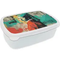 MuchoWow Broodtrommel Wit - Lunchbox Klassiek - Pareloorbel - Streetartstijl - Kleurrijk - Brooddoos 18x12x6 cm - Brood lunch box - Broodtrommels voor kinderen en volwassenen