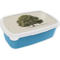 MuchoWow Broodtrommel Blauw - Lunchbox Eikenboom - Groen - Lichte achtergrond - Brooddoos 18x12x6 cm - Brood lunch box - Broodtrommels voor kinderen en volwassenen
