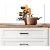KitchenYeah Spatscherm keuken 80x40 cm - Kookplaat achterwand Drumstel - Oranje - Zwart - Aquarelverf - Muurbeschermer - Spatwand fornuis - Hoogwaardig aluminium