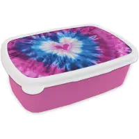 MuchoWow Broodtrommel Roze - Lunchbox Hartvormig - Tie dye - Paars - Brooddoos 18x12x6 cm - Brood lunch box - Broodtrommels voor kinderen en volwassenen