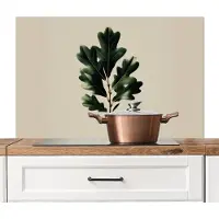 KitchenYeah Spatscherm keuken 100x65 cm - Kookplaat achterwand Eikenbladeren - Beige - Groen - Golvende randen - Muurbeschermer - Spatwand fornuis - Hoogwaardig aluminium