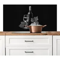 KitchenYeah Spatscherm keuken 120x60 cm - Kookplaat achterwand Wijnfles - Glas - Druiven - Bladeren - Muurbeschermer - Spatwand fornuis - Hoogwaardig aluminium