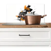 KitchenYeah Spatscherm keuken 70x30 cm - Kookplaat achterwand Piano - Oranje - Zwart - schets lijnen - Muurbeschermer - Spatwand fornuis - Hoogwaardig aluminium