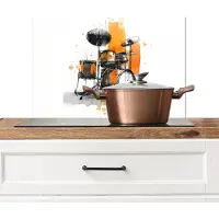 KitchenYeah Spatscherm keuken 70x50 cm - Kookplaat achterwand Drumstel - Oranje - Zwart - Aquarelverf - Muurbeschermer - Spatwand fornuis - Hoogwaardig aluminium