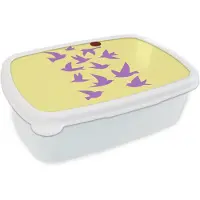 MuchoWow Broodtrommel Wit - Lunchbox Vogels - Cirkel - Geel - Beweging - Brooddoos 18x12x6 cm - Brood lunch box - Broodtrommels voor kinderen en volwassenen