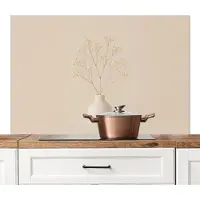 KitchenYeah Spatscherm keuken 120x80 cm - Kookplaat achterwand Vaas - Takken - Bloemetjes - Wit - Muurbeschermer - Spatwand fornuis - Hoogwaardig aluminium