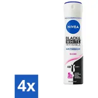 Nivea 4 x - Deodorant - Spray - Black & White Invisible Clear - Anti-Transpirant - 150 ml - Deodorant Spray - Anti-transpirant - 48 Uur Bescherming - Geen Vlekken Op Kleding - Witte Strepen
