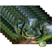 KitchenYeah Placemats - 6 stuks - 45x30 cm - Placemat kunststof - Pad - Bomen - Schaduw - Borden onderleggers - Decoratie voor op tafel - Keuken tafeldecoratie accessoires - Vinyl onderlegger - Tafelversiering