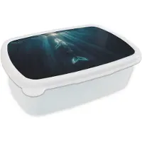 MuchoWow Broodtrommel Wit - Lunchbox Walvis - Water - Zonnestralen - Blauw - Brooddoos 18x12x6 cm - Brood lunch box - Broodtrommels voor kinderen en volwassenen