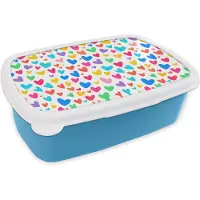 MuchoWow Broodtrommel Blauw - Lunchbox Hartjes - Kleurrijk - Patroon - Levendig - Brooddoos 18x12x6 cm - Brood lunch box - Broodtrommels voor kinderen en volwassenen