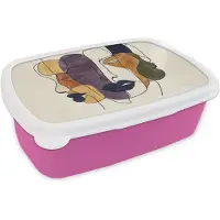 MuchoWow Broodtrommel Roze - Lunchbox Abstract - Overlappende gezichten - Paars - Donkergroen - Brooddoos 18x12x6 cm - Brood lunch box - Broodtrommels voor kinderen en volwassenen