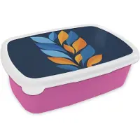 MuchoWow Broodtrommel Roze - Lunchbox Abstract - Bladeren - Blauw - Brooddoos 18x12x6 cm - Brood lunch box - Broodtrommels voor kinderen en volwassenen