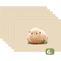 KitchenYeah Placemats - 6 stuks - 45x30 cm - Placemat kunststof - Schaap - Beige - Bloemen - Borden onderleggers - Decoratie voor op tafel - Keuken tafeldecoratie accessoires - Vinyl onderlegger - Tafelversiering