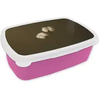 MuchoWow Broodtrommel Roze - Lunchbox Takken - Katoen - Wit - Bollen - Brooddoos 18x12x6 cm - Brood lunch box - Broodtrommels voor kinderen en volwassenen
