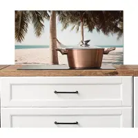 KitchenYeah Spatscherm keuken 80x40 cm - Kookplaat achterwand Hangmat - Palmbomen - Strand - Zee - Muurbeschermer - Spatwand fornuis - Hoogwaardig aluminium