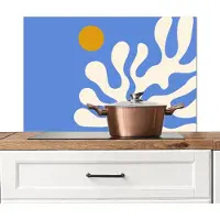 KitchenYeah Spatscherm keuken 80x55 cm - Kookplaat achterwand Minimalistisch - Organisch patroon - Blauw - Muurbeschermer - Spatwand fornuis - Hoogwaardig aluminium