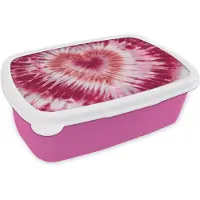 MuchoWow Broodtrommel Roze - Lunchbox Hartvorm - Roze - Tie dye - Brooddoos 18x12x6 cm - Brood lunch box - Broodtrommels voor kinderen en volwassenen