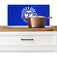 KitchenYeah Spatscherm keuken 70x30 cm - Kookplaat achterwand Zon - Gezicht - Penseelstructuur - Blauw - Muurbeschermer - Spatwand fornuis - Hoogwaardig aluminium