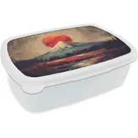 MuchoWow Broodtrommel Wit - Lunchbox Bergtop - Sneeuw - Zon - Brooddoos 18x12x6 cm - Brood lunch box - Broodtrommels voor kinderen en volwassenen