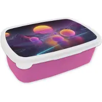 MuchoWow Broodtrommel Roze - Lunchbox Landschap - Bergen - Bollen - Licht - Brooddoos 18x12x6 cm - Brood lunch box - Broodtrommels voor kinderen en volwassenen