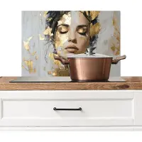 KitchenYeah Spatscherm keuken 70x50 cm - Kookplaat achterwand Sierlijk - Vrouw - Goud - Ogen - Muurbeschermer - Spatwand fornuis - Hoogwaardig aluminium