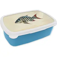 MuchoWow Broodtrommel Blauw - Lunchbox Gestreept - Donkerblauw - Rugvin - Vis - Brooddoos 18x12x6 cm - Brood lunch box - Broodtrommels voor kinderen en volwassenen