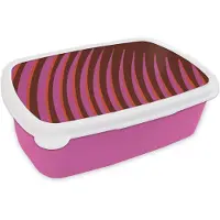MuchoWow Broodtrommel Roze - Lunchbox Lijnen - Rood - Beweging - Brooddoos 18x12x6 cm - Brood lunch box - Broodtrommels voor kinderen en volwassenen