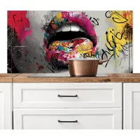 KitchenYeah Spatscherm keuken 120x60 cm - Kookplaat achterwand Lippen - Graffiti - Expressief - Muurbeschermer - Spatwand fornuis - Hoogwaardig aluminium