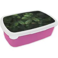 MuchoWow Broodtrommel Roze - Lunchbox Sparrentakken - Knoppen - Naalden - Groen - Brooddoos 18x12x6 cm - Brood lunch box - Broodtrommels voor kinderen en volwassenen