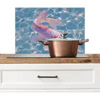 KitchenYeah Spatscherm keuken 60x40 cm - Kookplaat achterwand Vis - Water - Blauw - Licht - Muurbeschermer - Spatwand fornuis - Hoogwaardig aluminium
