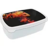 MuchoWow Broodtrommel Wit - Lunchbox Schedel - Oranje - Zijaanzicht - Vlammen - Brooddoos 18x12x6 cm - Brood lunch box - Broodtrommels voor kinderen en volwassenen