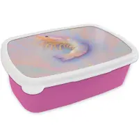 MuchoWow Broodtrommel Roze - Lunchbox Garnaal - Subtiele structuur - Blauw - Roze - Brooddoos 18x12x6 cm - Brood lunch box - Broodtrommels voor kinderen en volwassenen