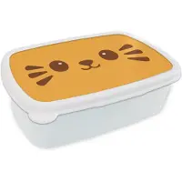 MuchoWow Broodtrommel Wit - Lunchbox Kat - Simplistisch - Oranje - Vrolijk - Brooddoos 18x12x6 cm - Brood lunch box - Broodtrommels voor kinderen en volwassenen