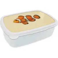 MuchoWow Broodtrommel Wit - Lunchbox Vis - Oranje - Strepen - Brooddoos 18x12x6 cm - Brood lunch box - Broodtrommels voor kinderen en volwassenen
