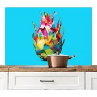 KitchenYeah Spatscherm keuken 120x80 cm - Kookplaat achterwand Drakenfruit - Blauw - Levendig - Muurbeschermer - Spatwand fornuis - Hoogwaardig aluminium