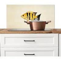 KitchenYeah Spatscherm keuken 80x40 cm - Kookplaat achterwand Geel - Vis - Strepen - Tropisch - Muurbeschermer - Spatwand fornuis - Hoogwaardig aluminium