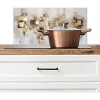 KitchenYeah Spatscherm keuken 60x30 cm - Kookplaat achterwand Abstracte vierkanten - Aardetonen - Mistig - Muurbeschermer - Spatwand fornuis - Hoogwaardig aluminium