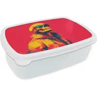 MuchoWow Broodtrommel Wit - Lunchbox Zonnebril - Schedel - Jas - Rood - Brooddoos 18x12x6 cm - Brood lunch box - Broodtrommels voor kinderen en volwassenen