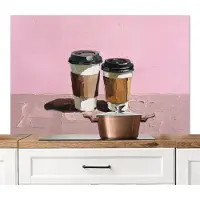 KitchenYeah Spatscherm keuken 120x80 cm - Kookplaat achterwand Koffiebekers - Deksel - Verf - Textuur - Muurbeschermer - Spatwand fornuis - Hoogwaardig aluminium