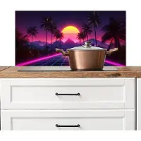 KitchenYeah Spatscherm keuken 90x45 cm - Kookplaat achterwand Horizon - Palmbomen - Bergen - Geel - Muurbeschermer - Spatwand fornuis - Hoogwaardig aluminium