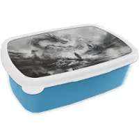 MuchoWow Broodtrommel Blauw - Lunchbox Krijger - Draak - Grijs - Brooddoos 18x12x6 cm - Brood lunch box - Broodtrommels voor kinderen en volwassenen