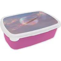 MuchoWow Broodtrommel Roze - Lunchbox Planeet - Lucht - Wolken - Pasteltinten - Brooddoos 18x12x6 cm - Brood lunch box - Broodtrommels voor kinderen en volwassenen