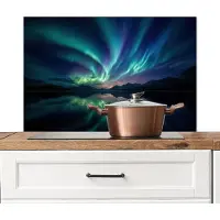 KitchenYeah Spatscherm keuken 90x60 cm - Kookplaat achterwand Noorderlicht - Kleurrijk - Bergmeer - Muurbeschermer - Spatwand fornuis - Hoogwaardig aluminium