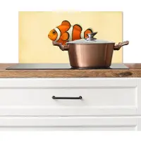 KitchenYeah Spatscherm keuken 60x30 cm - Kookplaat achterwand Vis - Oranje - Strepen - Muurbeschermer - Spatwand fornuis - Hoogwaardig aluminium
