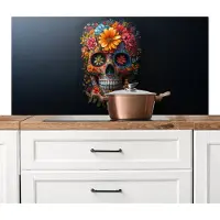 KitchenYeah Spatscherm keuken 120x60 cm - Kookplaat achterwand Bloemen - Kleurrijk - Schedel - Muurbeschermer - Spatwand fornuis - Hoogwaardig aluminium
