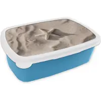 MuchoWow Broodtrommel Blauw - Lunchbox Strand - Zeester - Zand - Beige - Brooddoos 18x12x6 cm - Brood lunch box - Broodtrommels voor kinderen en volwassenen